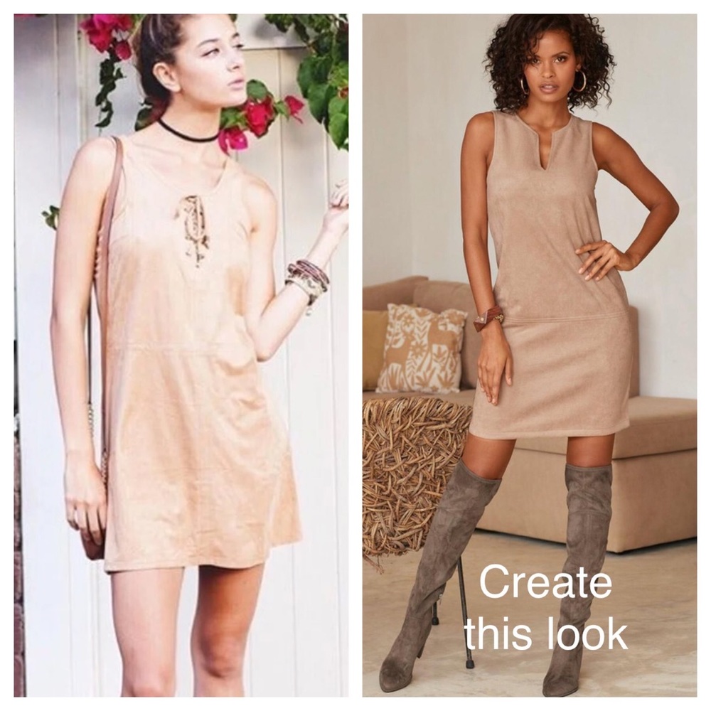 🔴 Tan Faux Suede Lace Up Shift Mini Dress by BeBop Large NWT